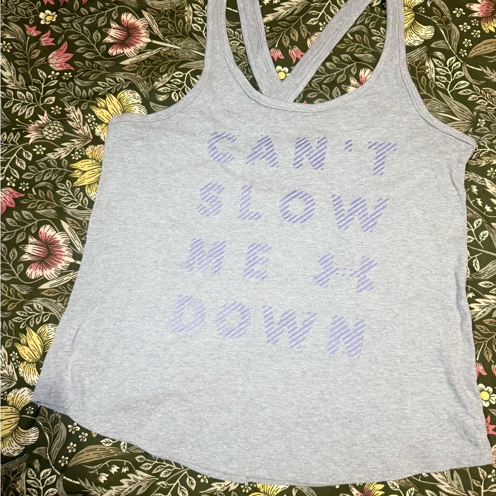 Under Armour Light Gray Tank Top with Purple Text